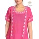 Stylish Pink Beautiful Floral Neck Embroidery Cotton Short Kurti