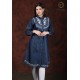 Denim Full Sleeve Neck Embroidery Women's Blue Stylish Dress