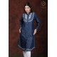 Denim Full Sleeve Neck Embroidery Women's Blue Stylish Dress