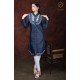 Denim Full Sleeve Neck Embroidery Women's Blue Stylish Dress