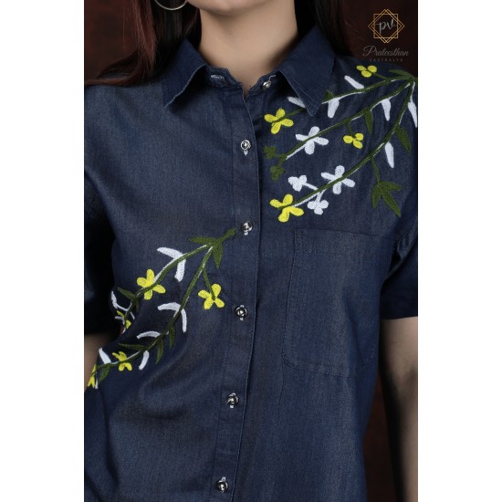 Classic Comfy Blue Stylish Women's Denim Shirt