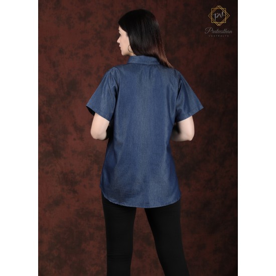 Classic Comfy Blue Stylish Women's Denim Shirt