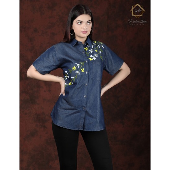 Classic Comfy Blue Stylish Women's Denim Shirt