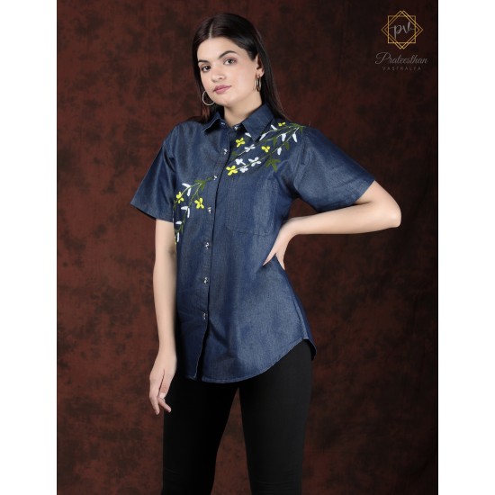 Classic Comfy Blue Stylish Women's Denim Shirt