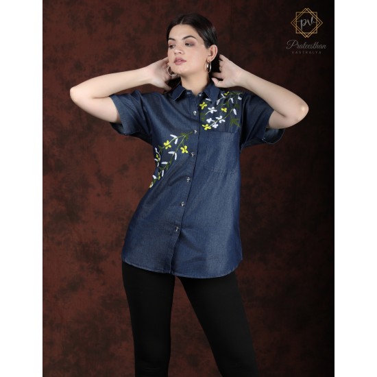 Classic Comfy Blue Stylish Women's Denim Shirt