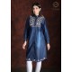 Stylish Cool Denim Full Sleeve Neck Embroidery Women Dress