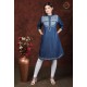 Fashionable Denim Full Sleeve Neck Embroidery Women Blue Dress