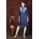 Fashionable Denim Full Sleeve Neck Embroidery Women Blue Dress