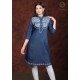 Fashionable Denim Full Sleeve Neck Embroidery Women Blue Dress