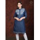 Fashionable Denim Full Sleeve Neck Embroidery Women Blue Dress