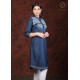 Fashionable Denim Full Sleeve Neck Embroidery Women Blue Dress