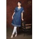 Stylish Denim Half Sleeve Neck Embroidery Women's Blue Dress