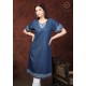 Stylish Denim Half Sleeve Neck Embroidery Women's Blue Dress