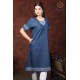 Stylish Denim Half Sleeve Neck Embroidery Women's Blue Dress