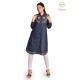 Stylish Denim Full Sleeve Neck Embroidery Women Dress