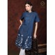 Fashionable Neck Embroidery Women Blue half Sleeve Denim Dress