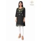 Fashionable Cotton Floral Embroidery Neck Black Kurti For Women