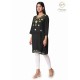 Fashionable Cotton Floral Embroidery Neck Black Kurti For Women