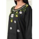 Fashionable Cotton Floral Embroidery Neck Black Kurti For Women