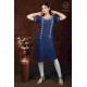 Blue Stylish Casual Wear Neck Embroidery Cotton Kurti