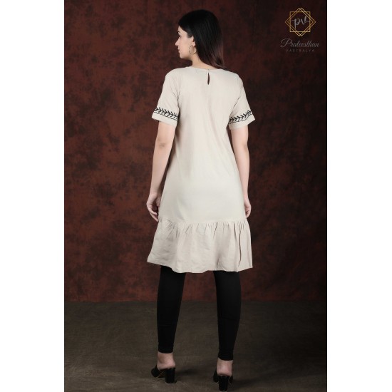 White Neck Embroidery Flared Comfy Women's Kurti