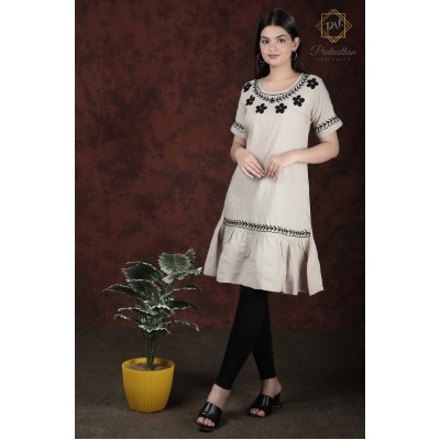 White Neck Embroidery Flared Comfy Women's Kurti