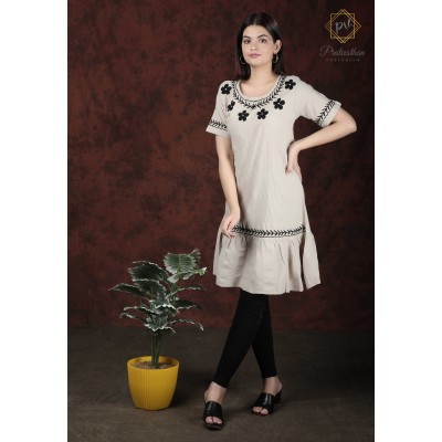 White Neck Embroidery Flared Comfy Women's Kurti