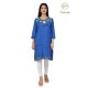 Effortlessly Embroideried Neck Stylish Blue Comfy Kurti For Women's