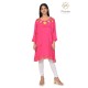 Pretty Fit And Solid Cotton Embroidery Neck Pink Kurti