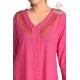 Women's Stylish Comfy Fit Solid Cotton Pink color Neck Embroidery Kurti