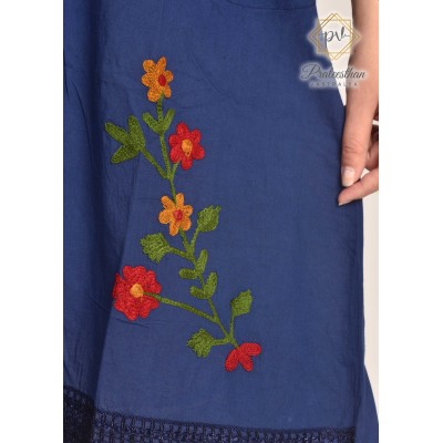 Fashionable Casual Wear Cotton Blue color Neck Embroidery Kurti