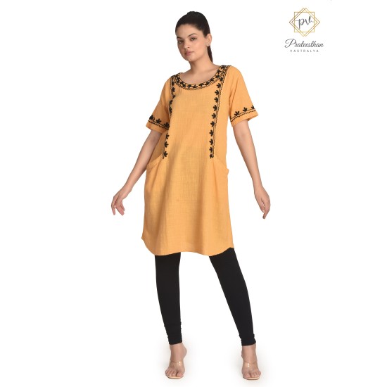 Classy Trendy Cotton Straight Comfy Light Orange Kurti