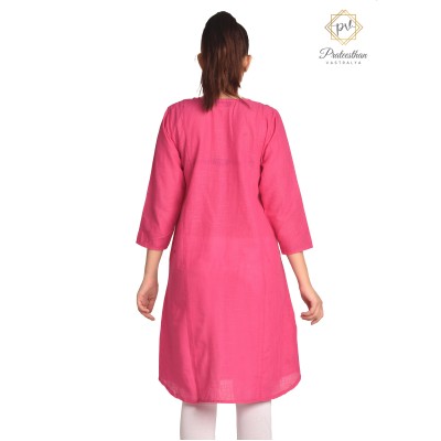 Pink Simple Beautiful Neck Embroidery Cotton Women's Kurti