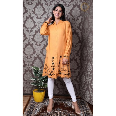 Fashionable Long Cotton Kurti Embroidery border for women