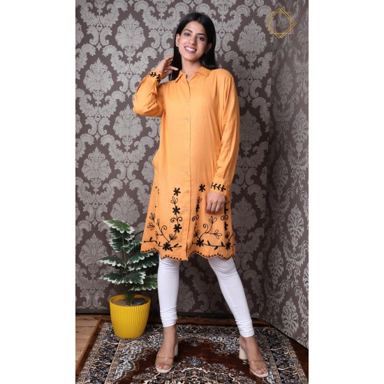 Fashionable Long Cotton Kurti Embroidery border for women