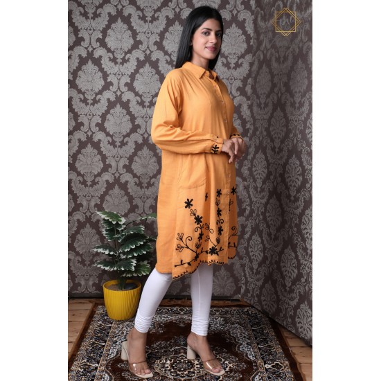 Fashionable Long Cotton Kurti Embroidery border for women