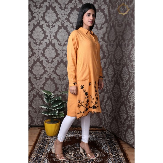 Fashionable Long Cotton Kurti Embroidery border for women