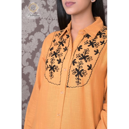 Trendy Casual Wear Cotton Women embroidered Orange Kurti Dress