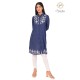 Fashionable Casual Wear Cotton Blue color White Neck Embroidery Kurti