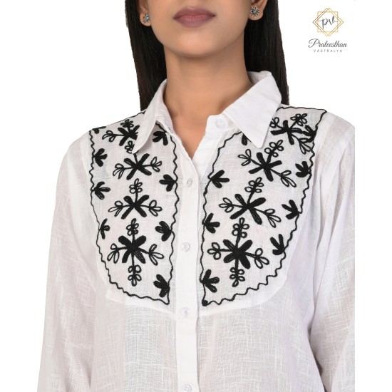 Amazing Classy Floral Designer Neck Full Sleeve Cotton White Women's Kurti