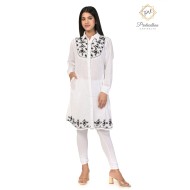 Amazing Classy Floral Designer Neck Full Sleeve Cotton White Women's Kurti