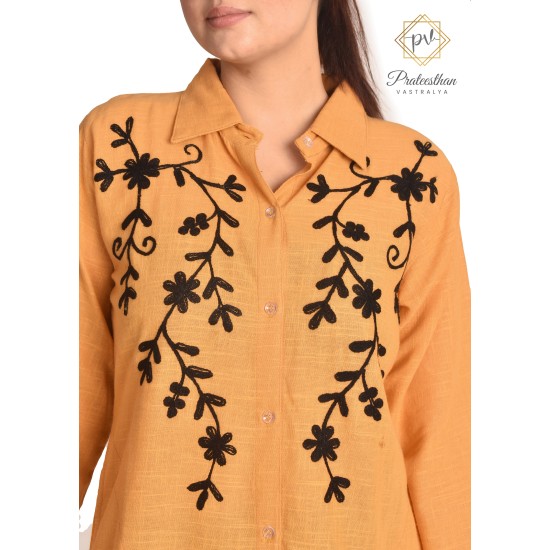 Classy Trendy Cotton Straight Neck Embroidery Comfy Orange Kurti