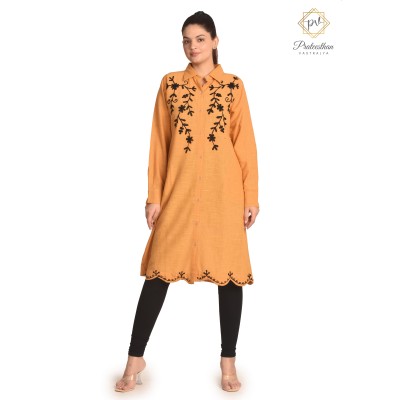 Classy Trendy Cotton Straight Neck Embroidery Comfy Orange Kurti