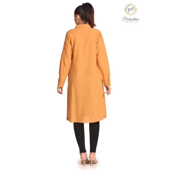 Classy Trendy Cotton Straight Neck Embroidery Comfy Orange Kurti