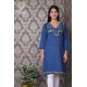 Simply Beautiful Neck Embroidery Cotton Blue Kurti