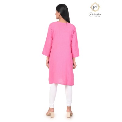 Stylish Beautiful Neck Embroidery Cotton Pink Kurti