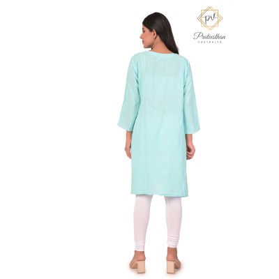 Effortlessly Embroideried Neck Stylish Light Blue Kurti For Women's