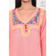 Fashionable Embroidery Neck Beautiful Peach Cotton Kurti