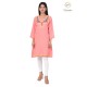 Fashionable Embroidery Neck Beautiful Peach Cotton Kurti