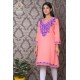 Traditional Embroidery Neck Beautiful Peach Cotton Kurti